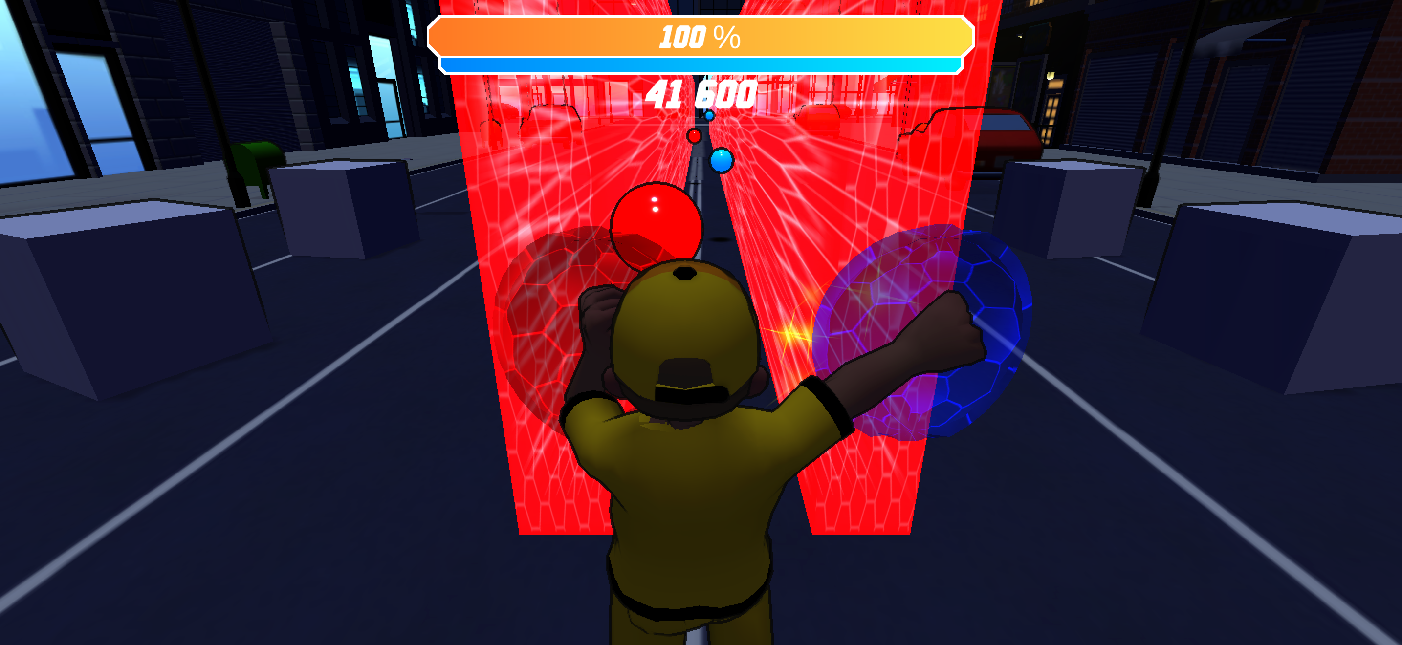 Pulse Fury Music mode with neon notes and a punching avatar